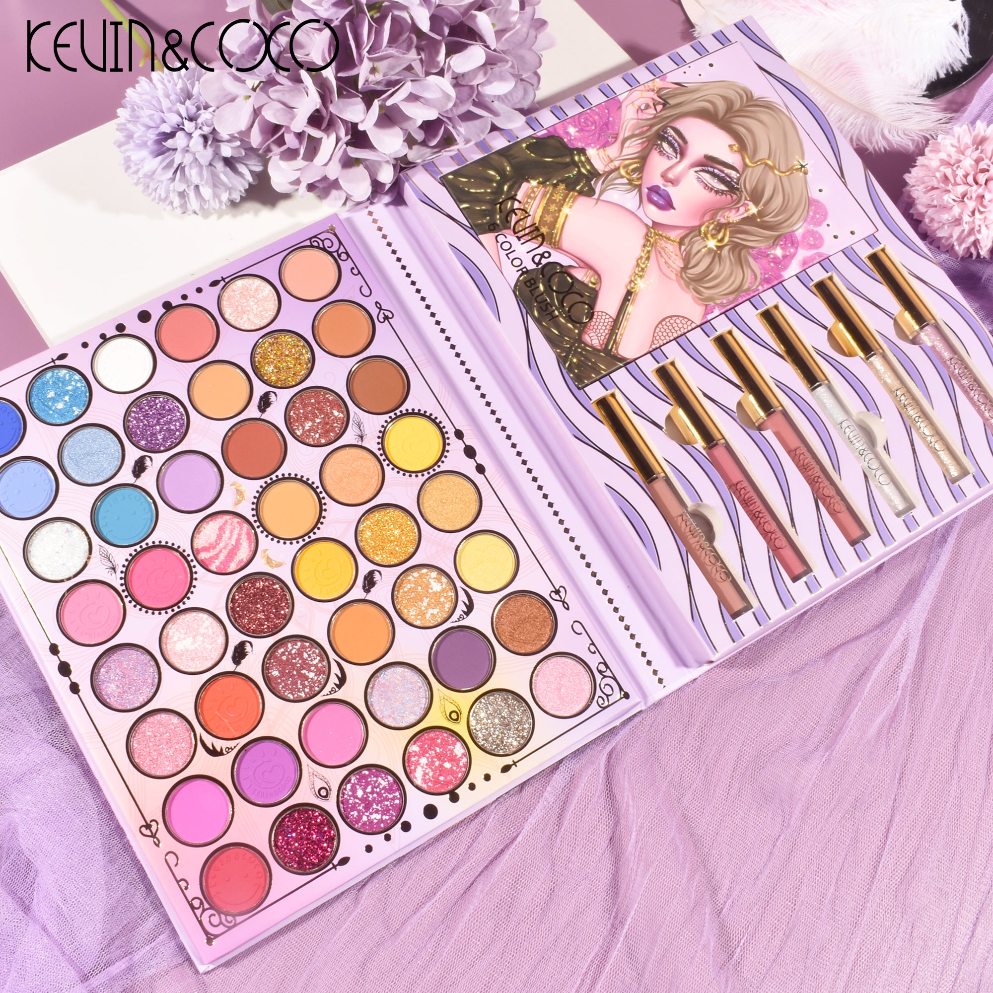KEVIN&COCO Lux Glam 40 Color Eyeshadow & Lip Gloss Set