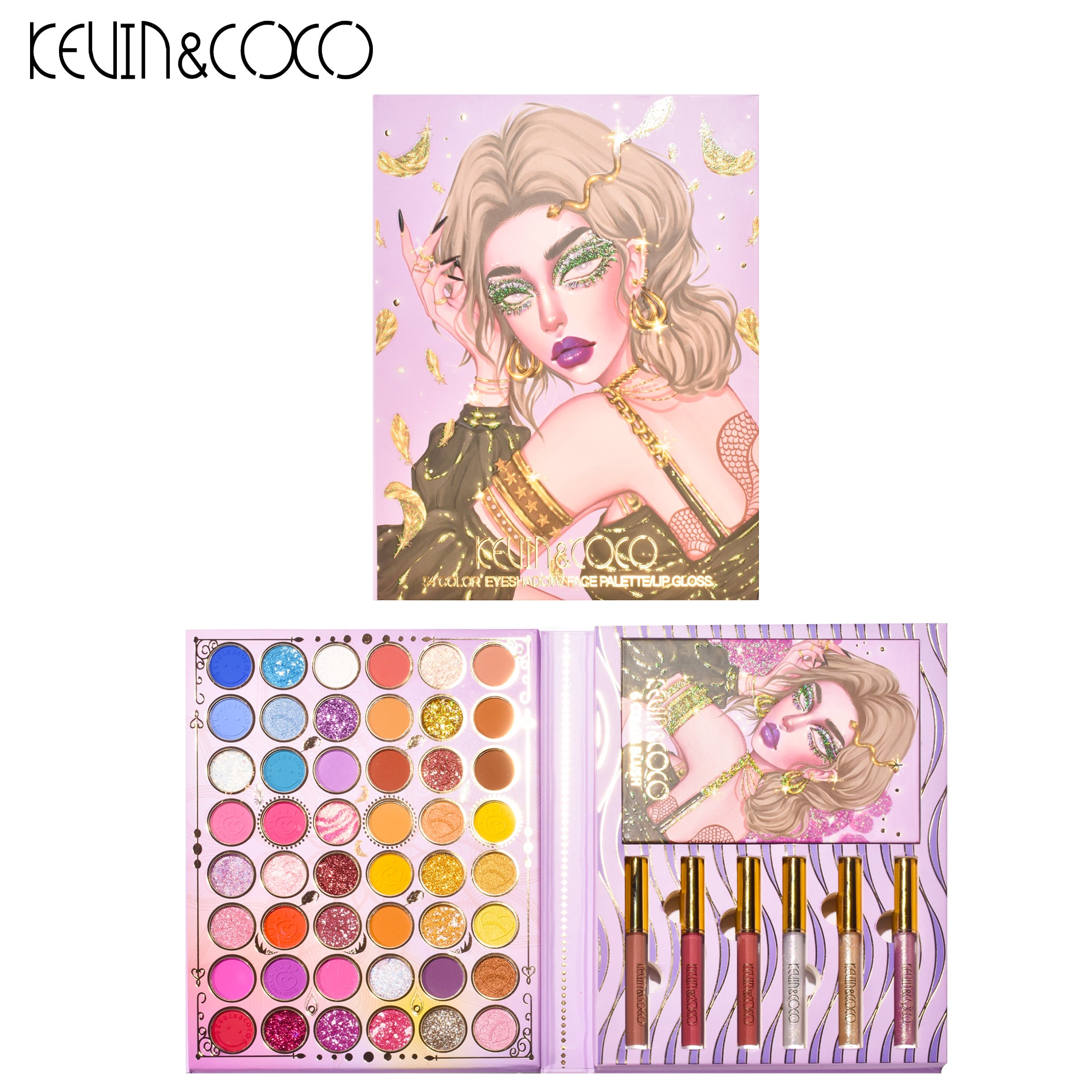KEVIN&COCO Lux Glam 40 Color Eyeshadow & Lip Gloss Set