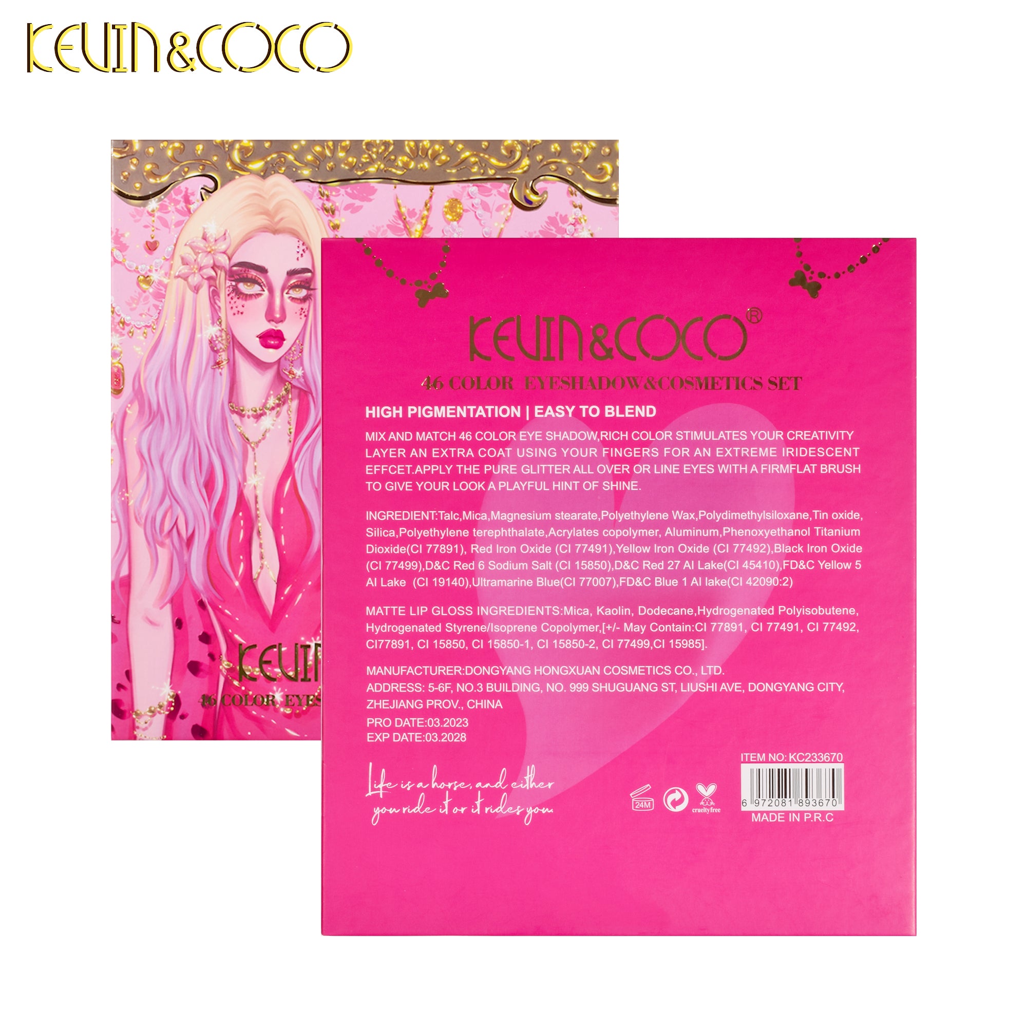KEVIN&COCO Beauty & Beast 46 Color Eyeshadow & Cosmetic Set